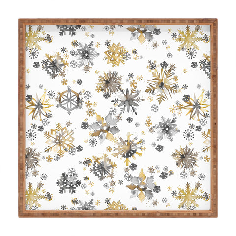 Ninola Design Christmas Stars Snowflakes Golden Square Tray