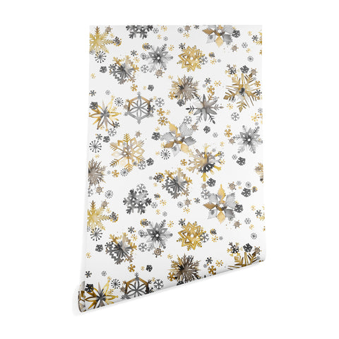 Ninola Design Christmas Stars Snowflakes Golden Wallpaper