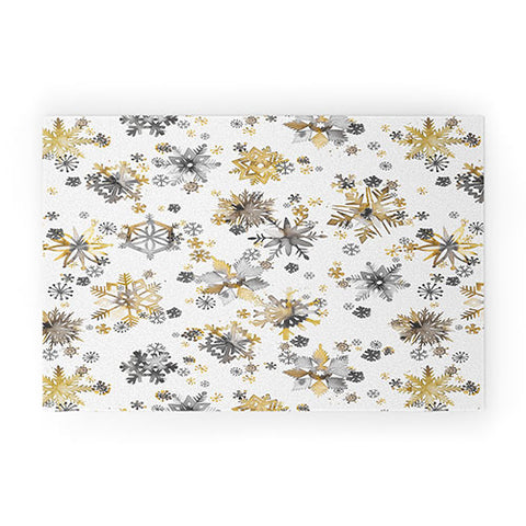Ninola Design Christmas Stars Snowflakes Golden Welcome Mat