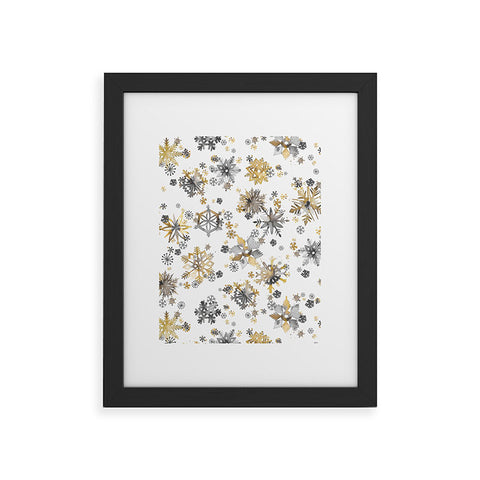 Ninola Design Christmas Stars Snowflakes Golden Framed Art Print