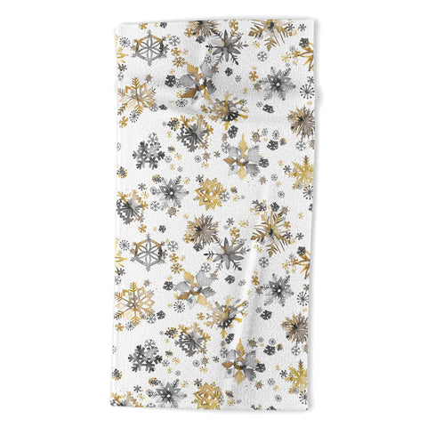 Ninola Design Christmas Stars Snowflakes Golden Beach Towel