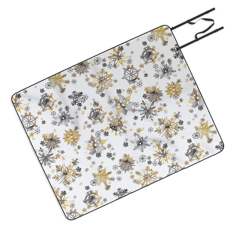 Ninola Design Christmas Stars Snowflakes Golden Picnic Blanket