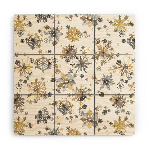 Ninola Design Christmas Stars Snowflakes Golden Wood Wall Mural