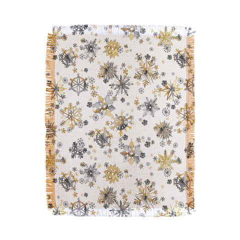 Ninola Design Christmas Stars Snowflakes Golden Throw Blanket