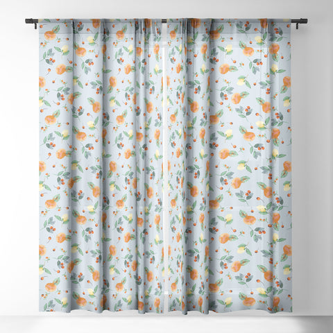 Ninola Design Citrus fruits Summer Blue Sheer Window Curtain