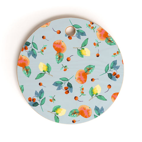 Ninola Design Citrus fruits Summer Blue Cutting Board Round