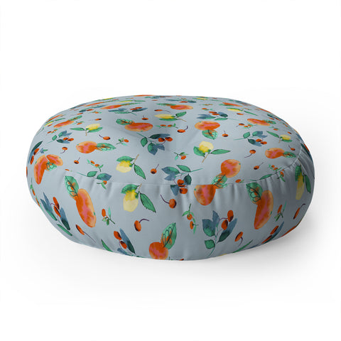Ninola Design Citrus fruits Summer Blue Floor Pillow Round