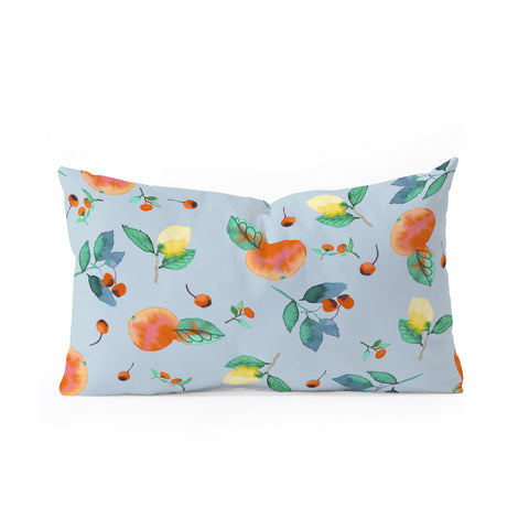 Ninola Design Citrus fruits Summer Blue Oblong Throw Pillow