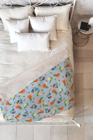 Ninola Design Citrus fruits Summer Blue Fleece Throw Blanket