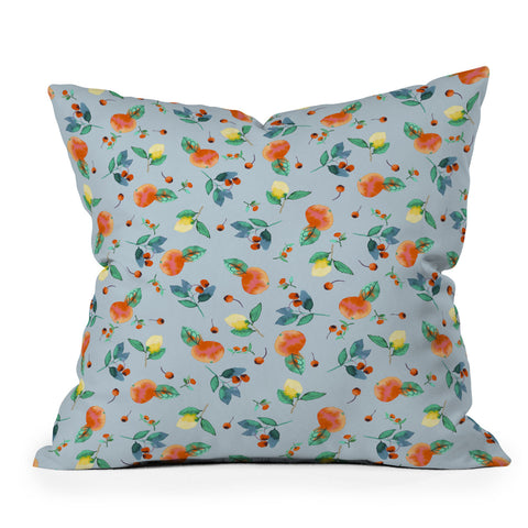 Ninola Design Citrus fruits Summer Blue Throw Pillow