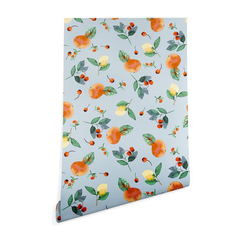 Ninola Design Citrus fruits Summer Blue Wallpaper