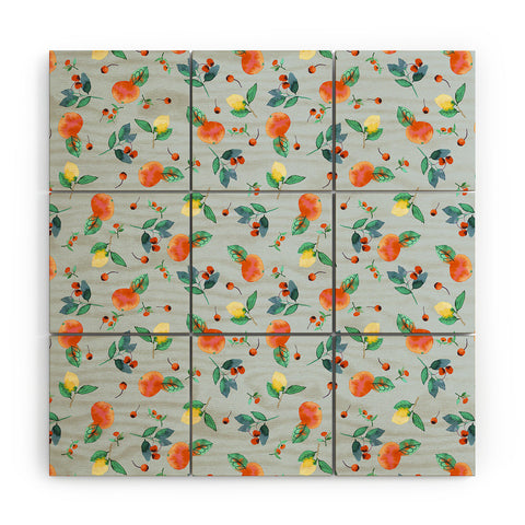 Ninola Design Citrus fruits Summer Blue Wood Wall Mural