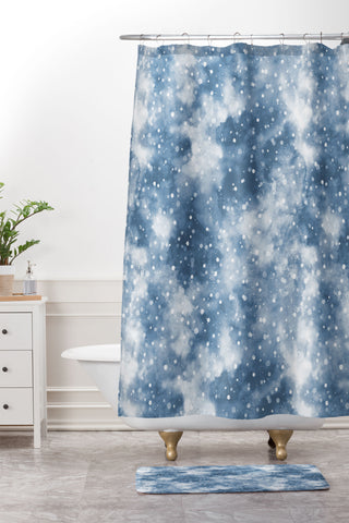 Ninola Design Cold Snow Clouds Blue Shower Curtain And Mat