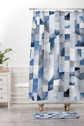 Ninola Design Collage texture Blue Shower Curtain And Mat