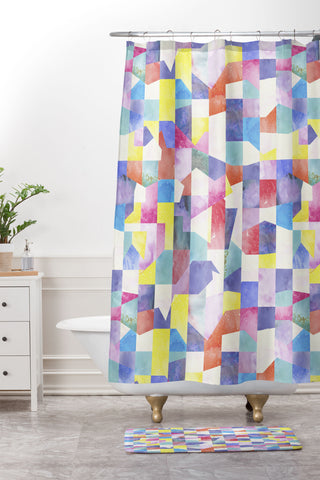 Ninola Design Collage texture Primary colors Shower Curtain And Mat