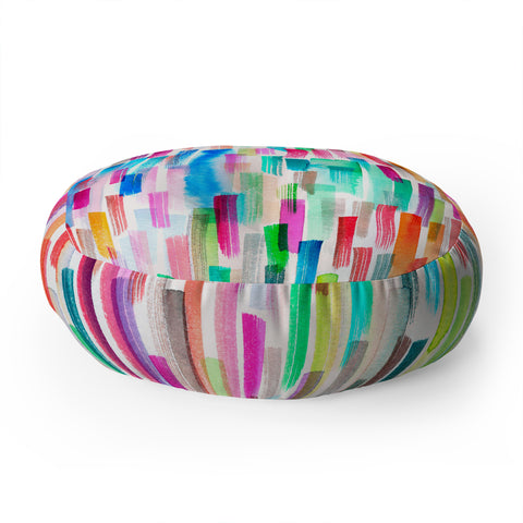 Ninola Design Colorful Brushstrokes White Floor Pillow Round
