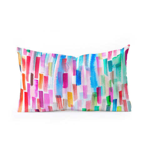 Ninola Design Colorful Brushstrokes White Oblong Throw Pillow