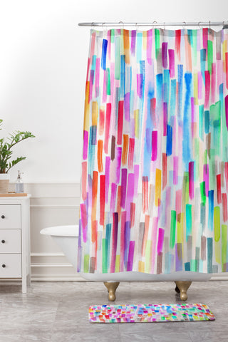 Ninola Design Colorful Brushstrokes White Shower Curtain And Mat