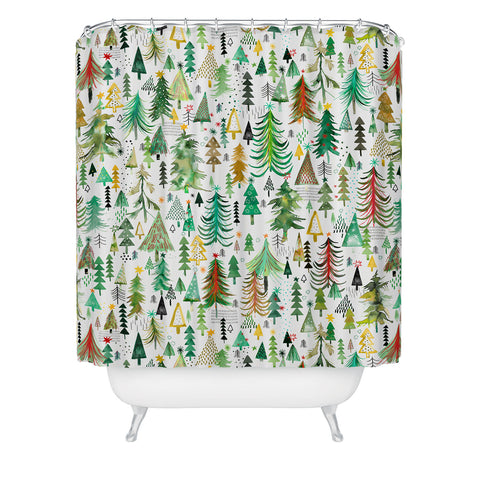 Ninola Design Colorful christmas trees Yuletide Shower Curtain