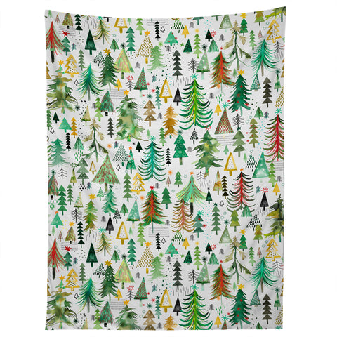 Ninola Design Colorful christmas trees Yuletide Tapestry
