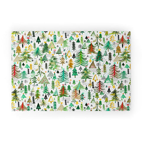 Ninola Design Colorful christmas trees Yuletide Welcome Mat
