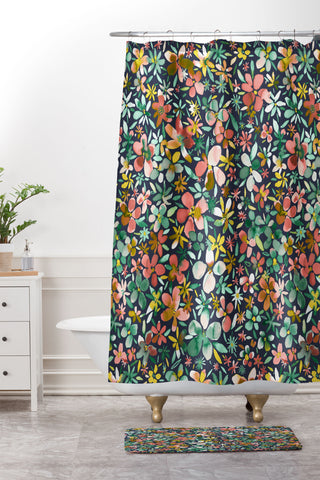 Ninola Design Colorful Flower Petals Coral Shower Curtain And Mat