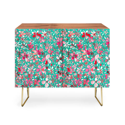 Ninola Design Colorful Flower Petals Green Credenza