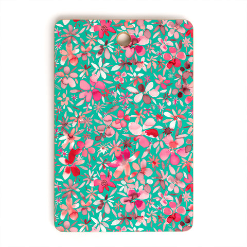 Ninola Design Colorful Flower Petals Green Cutting Board Rectangle