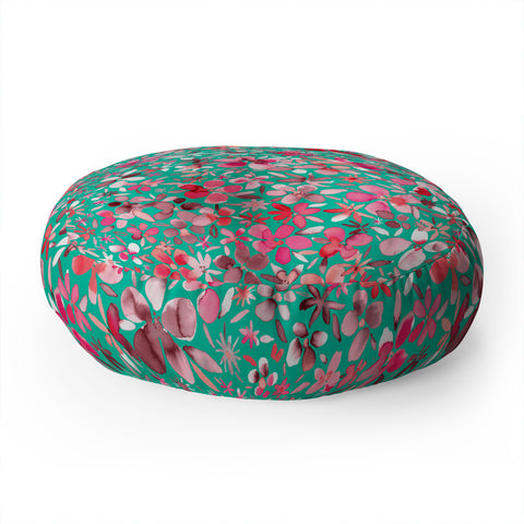 Ninola Design Colorful Flower Petals Green Floor Pillow Round