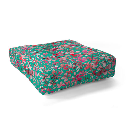 Ninola Design Colorful Flower Petals Green Floor Pillow Square