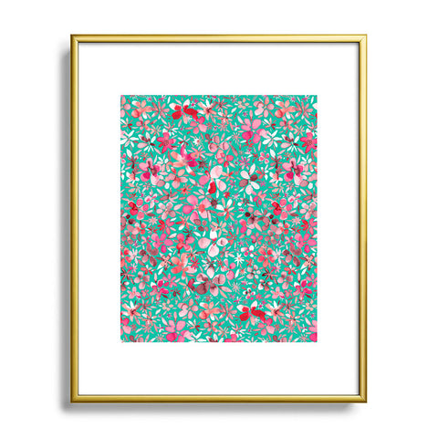 Ninola Design Colorful Flower Petals Green Metal Framed Art Print