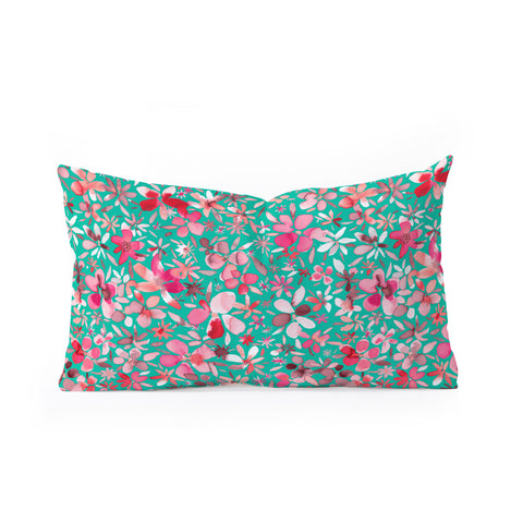Ninola Design Colorful Flower Petals Green Oblong Throw Pillow