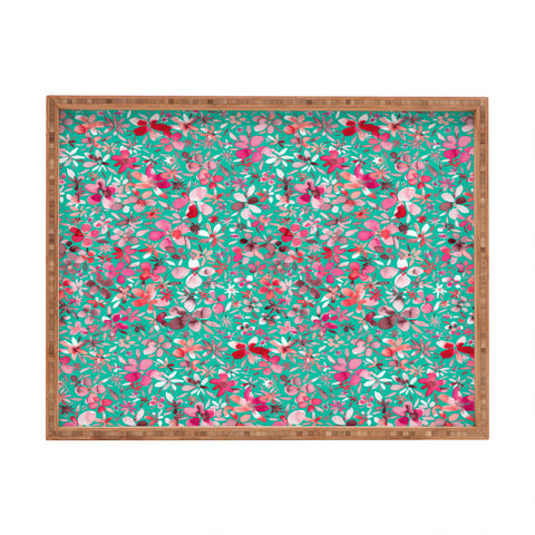 Ninola Design Colorful Flower Petals Green Rectangular Tray