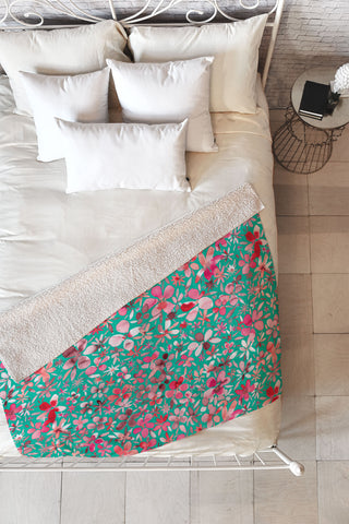 Ninola Design Colorful Flower Petals Green Fleece Throw Blanket