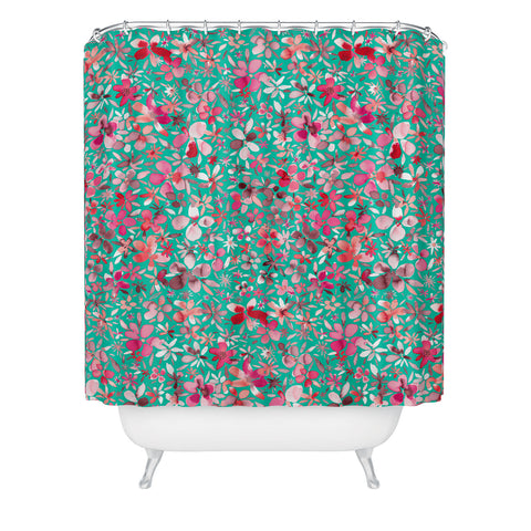 Ninola Design Colorful Flower Petals Green Shower Curtain