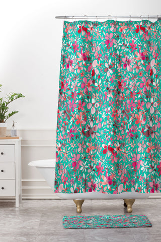 Ninola Design Colorful Flower Petals Green Shower Curtain And Mat