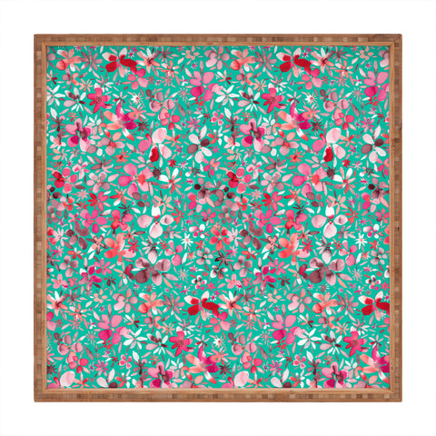 Ninola Design Colorful Flower Petals Green Square Tray
