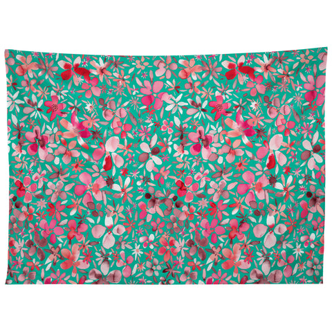 Ninola Design Colorful Flower Petals Green Tapestry