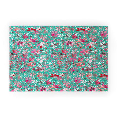 Ninola Design Colorful Flower Petals Green Welcome Mat