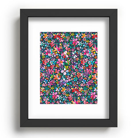 Ninola Design Colorful Flower Petals Navy Recessed Framing Rectangle