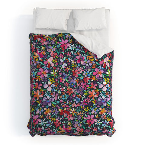 Ninola Design Colorful Flower Petals Navy Comforter