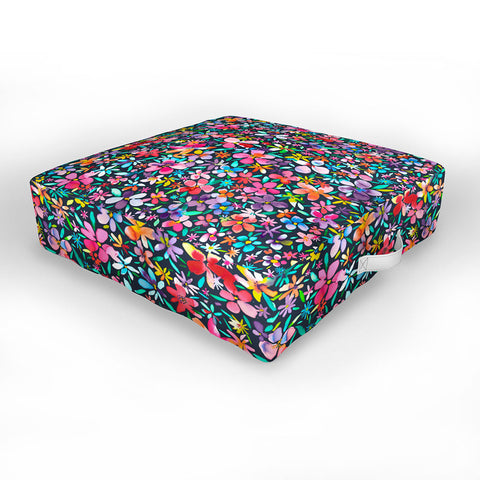 Ninola Design Colorful Flower Petals Navy Outdoor Floor Cushion