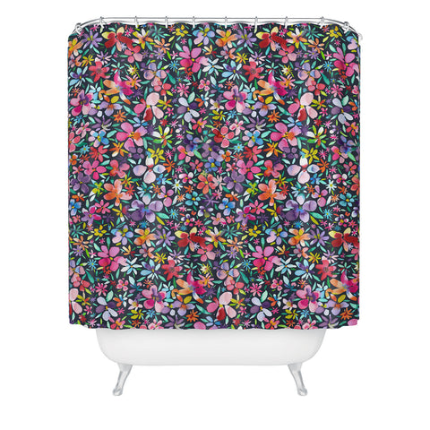 Ninola Design Colorful Flower Petals Navy Shower Curtain