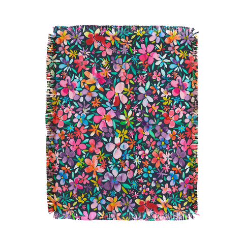 Ninola Design Colorful Flower Petals Navy Throw Blanket
