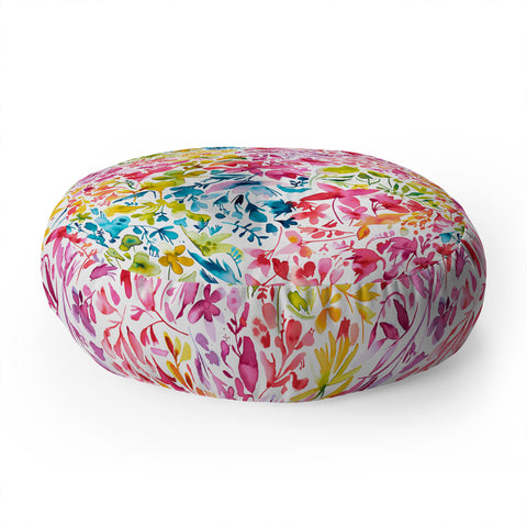 Ninola Design Colorful flowers and plants ivy Floor Pillow Round
