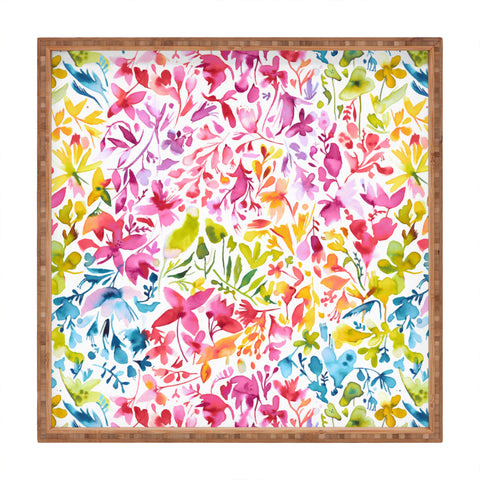 Ninola Design Colorful flowers and plants ivy Square Tray