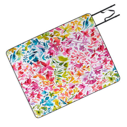 Ninola Design Colorful flowers and plants ivy Picnic Blanket