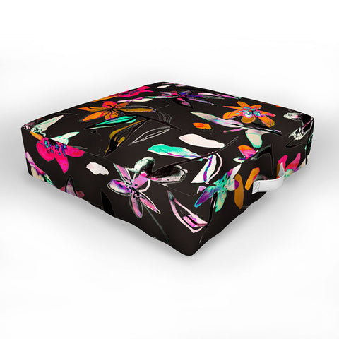 Ninola Design Colorful Ink Flowers Outdoor Floor Cushion