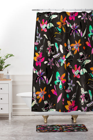 Ninola Design Colorful Ink Flowers Shower Curtain And Mat