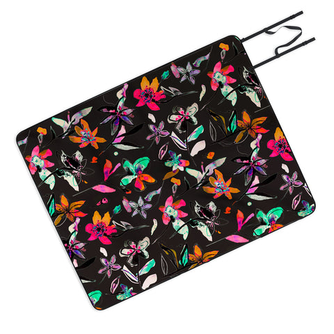 Ninola Design Colorful Ink Flowers Picnic Blanket